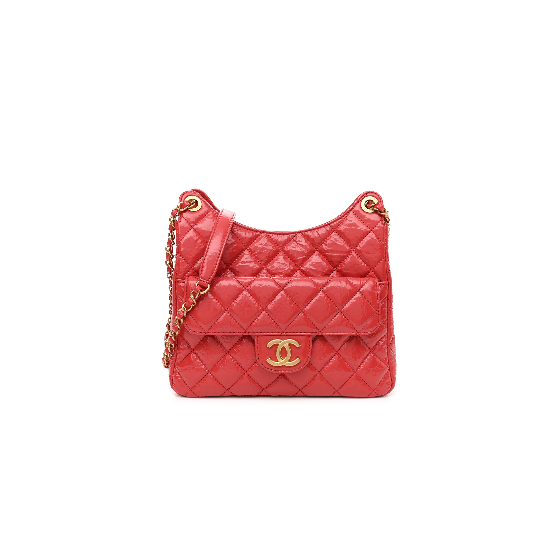 CHANEL SHINY CRUMPLED CALFSKIN QUILTED SMALL WAVY CC HOBO AS3690 (23*18*6cm)